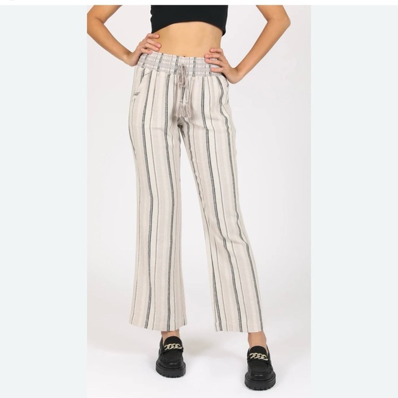 Sound/Style Women's Striped Smocked Waist Linen Pants size Large - Picture 1 of 10